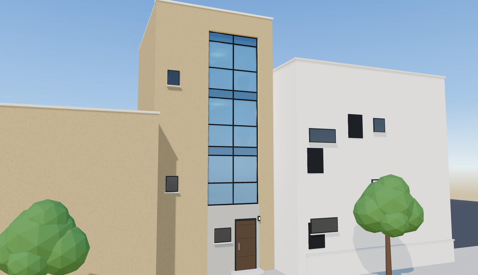 3D view of the curtain-wall facade on the villa